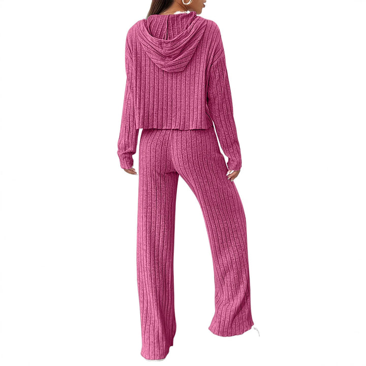 Damen lässiges Strick-Lounge-Set mit Kapuze und weitem Schnitt Drune