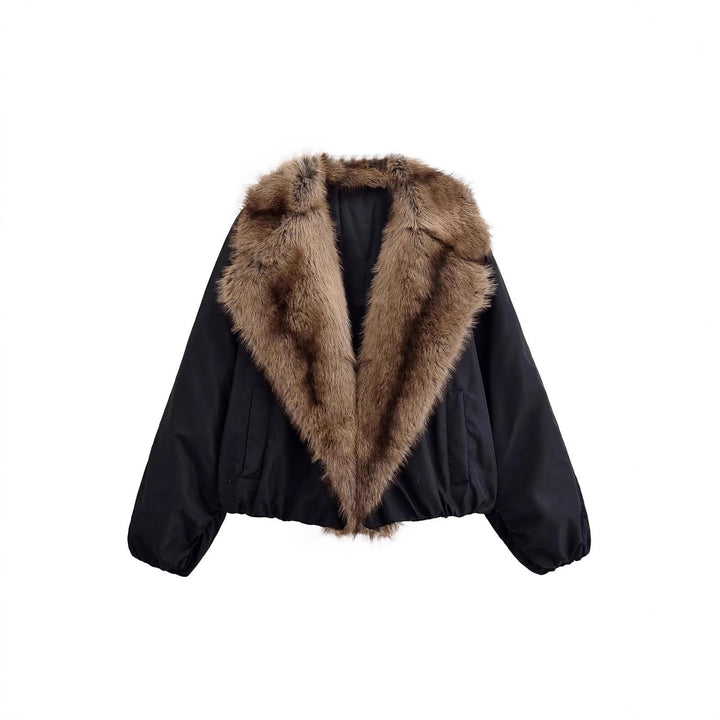 Damen Kurze gesteppte Bomberjacke mit voluminösem Faux-Fur-Schalkragen Drune