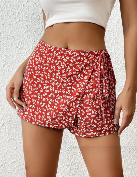 Damen Modische Shorts mit Blumendruck und elastischem Bund Drune