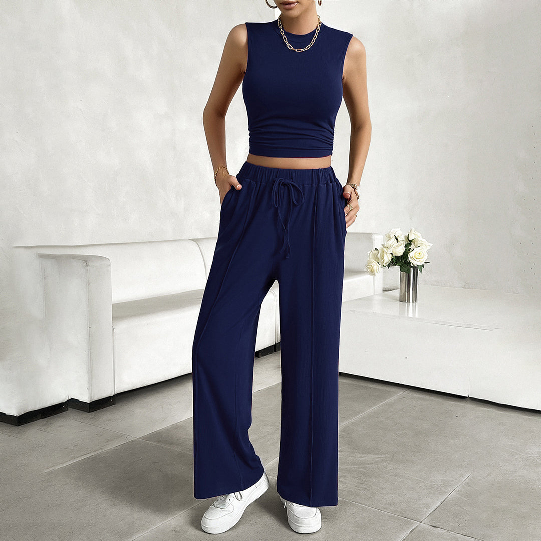 Damen Freizeit-Set mit tailliertem Top und weitem Hose Drune