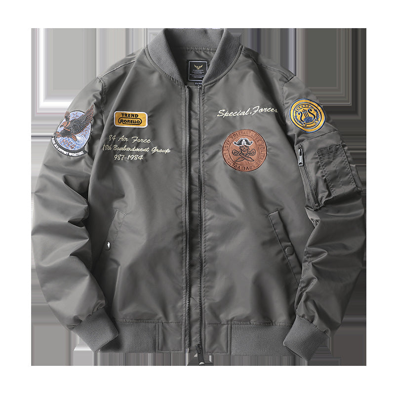 Männer's  heritage bestickte aviator bomber mit Rückflugzeugmotiv und Ärmeltasche für Stifte Drune