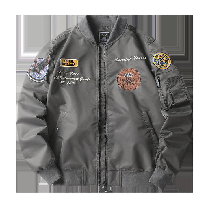 Männer's  heritage bestickte aviator bomber mit Rückflugzeugmotiv und Ärmeltasche für Stifte Drune