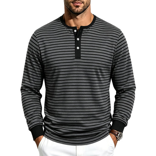 Herren Gestreiftes Langarm-Henleyshirt aus Baumwollmix Drune