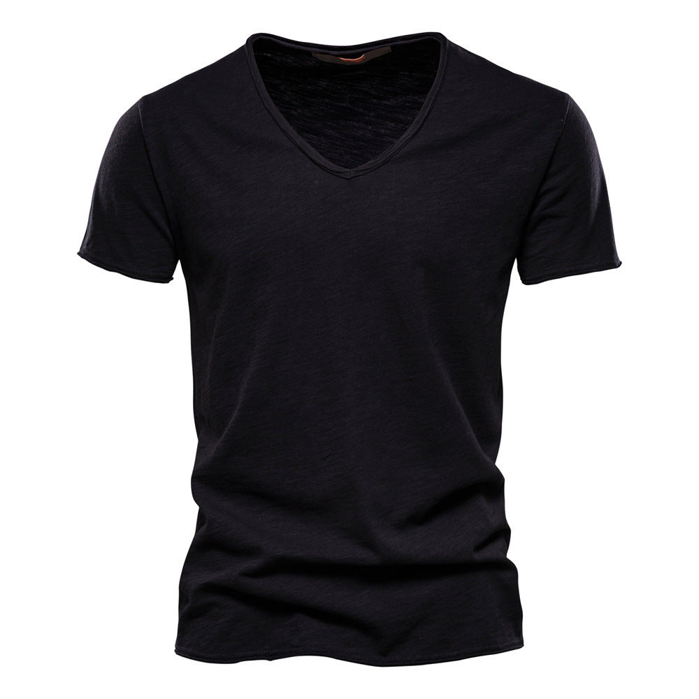 Herren nan leichtes Baumwolljersey Kurzarmshirt mit V-Ausschnitt und schmaler Passform Drune