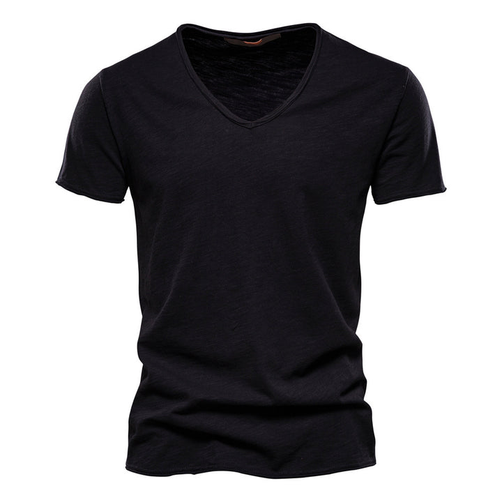 Herren nan leichtes Baumwolljersey Kurzarmshirt mit V-Ausschnitt und schmaler Passform Drune