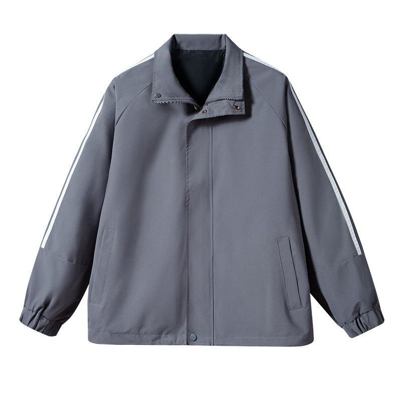 Herren Leichte Retro-Track-Übergangsjacke mit Stehkragen und Ärmelstreifen Drune