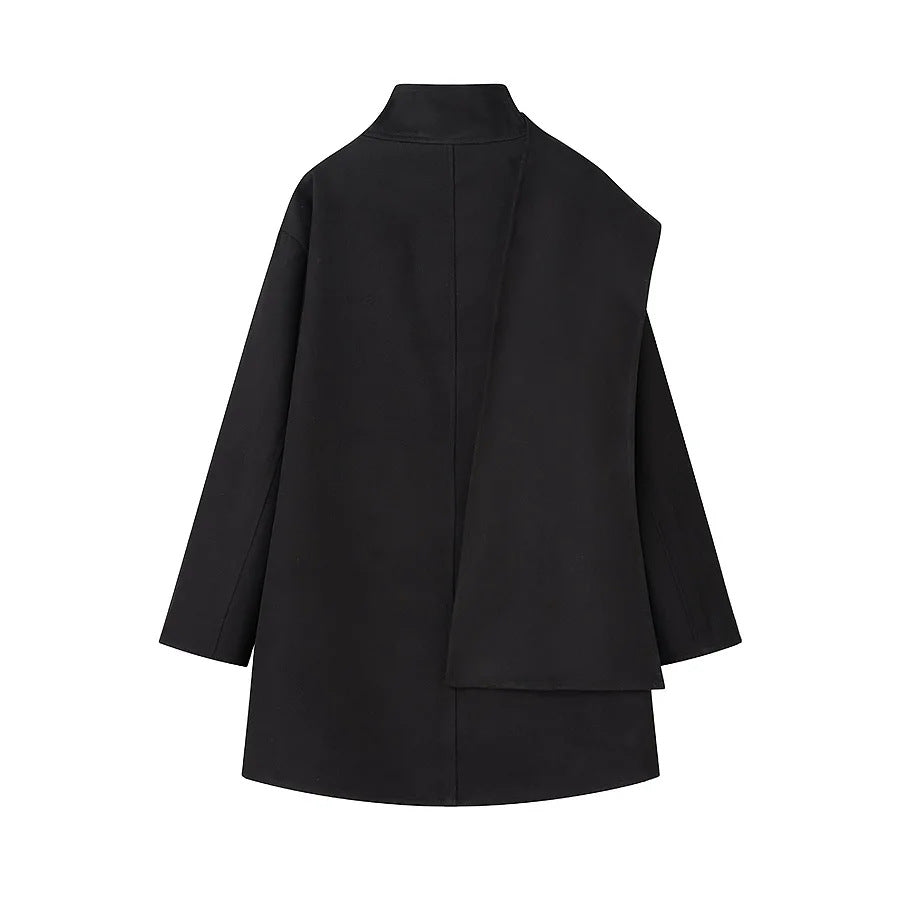 Damen nan asymmetrischer Mantel mit Stehkragen und überschnittenem Cape-Detail Drune