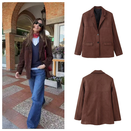Damen elegante Wildlederblazerjacke Drune