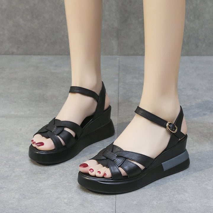 Damen nan Plateau-Sandalen mit geflochtenem Vorderblatt, verstellbarem Knöchelriemen und viskoelastischem Fußbett Drune