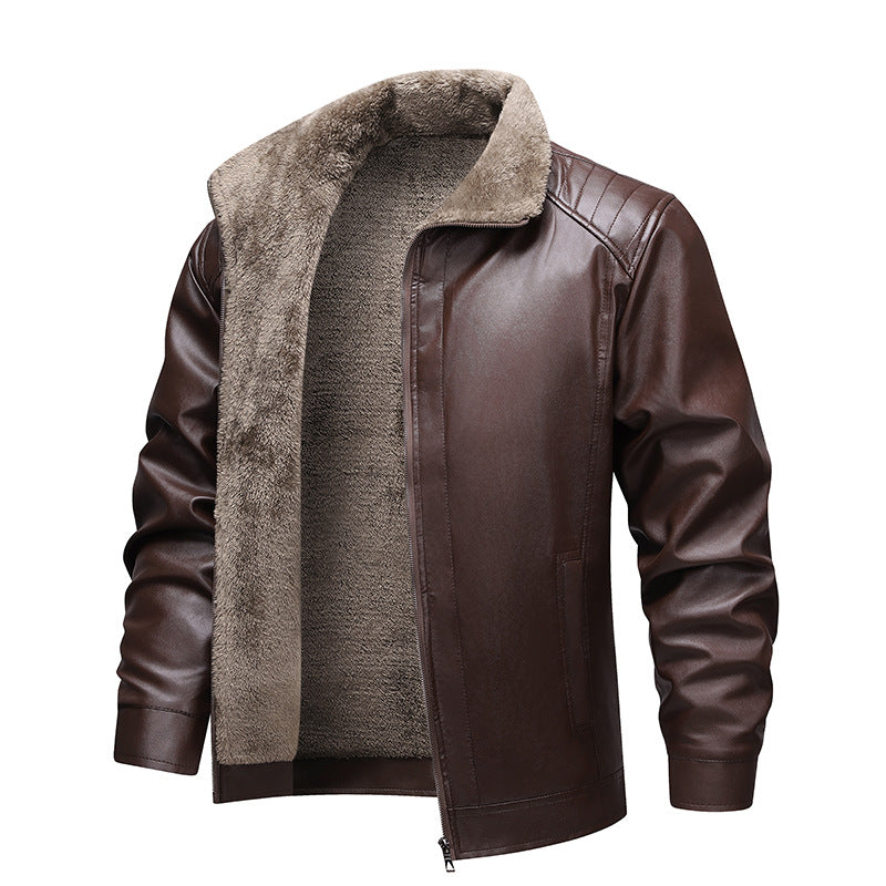 Herren Gefütterte Kunstleder-Blousonjacke mit Teddyfutter & Stehkragen Drune