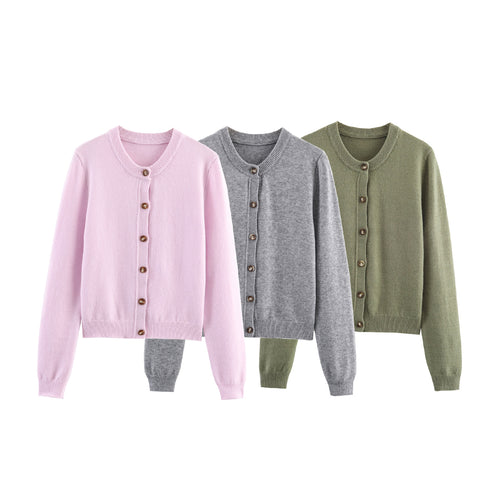 Damen nan feiner Knopfcardigan mit Rundhalsausschnitt, durchgehender Knopfleiste, geripptem Saum und schmaler Silhouette Drune
