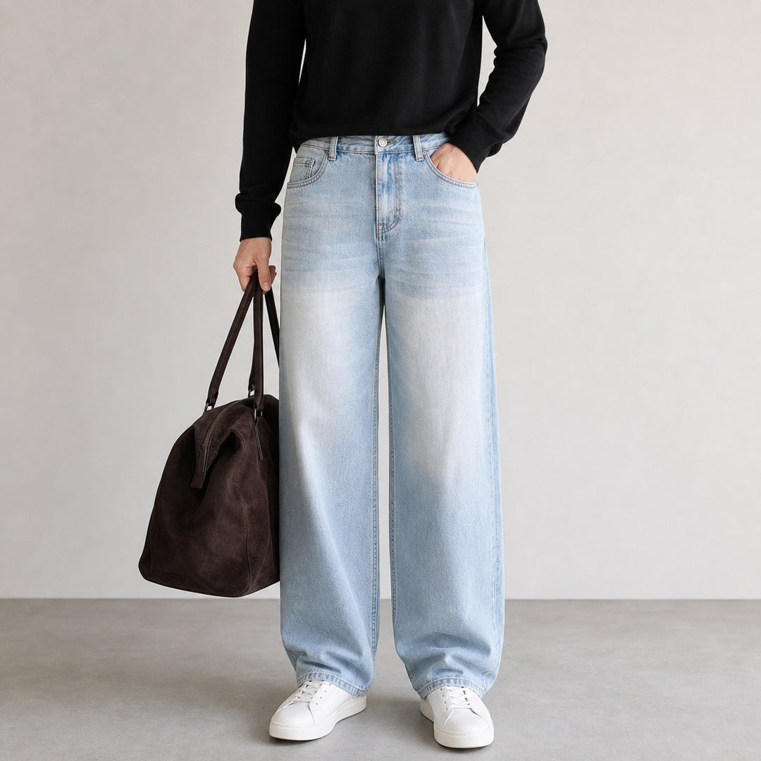 Damen High-Waist Wide-Leg Jeans aus softem Denim mit weitem Bein Drune