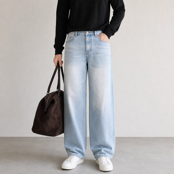 Damen High-Waist Wide-Leg Jeans aus softem Denim mit weitem Bein Drune