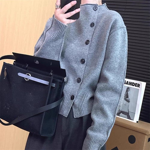 Damen Strickjacke mit Knopfverschluss und Rippdetails Drune