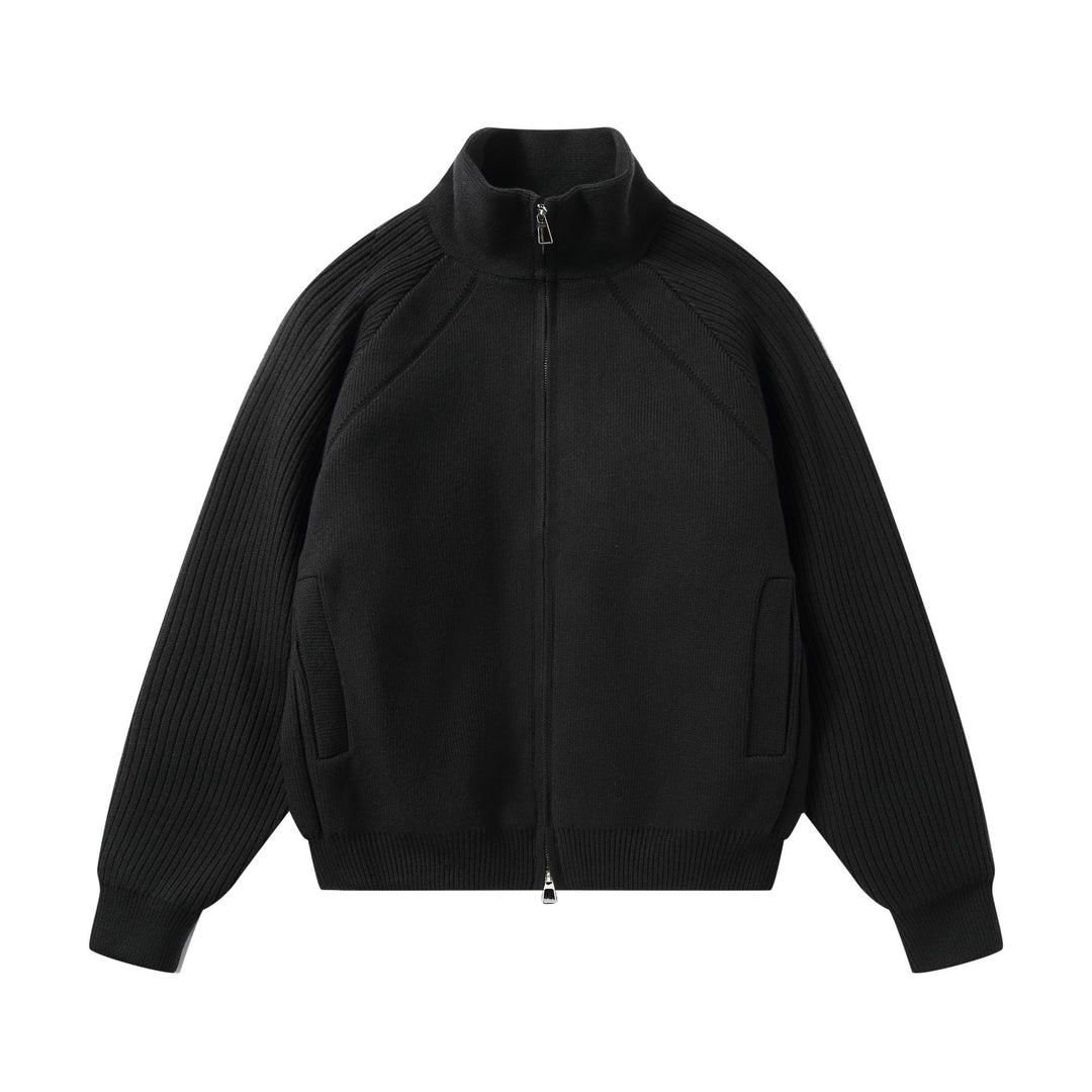Unisex Strick-Zipjacke mit Stehkragen und gerippten Ärmeln Drune