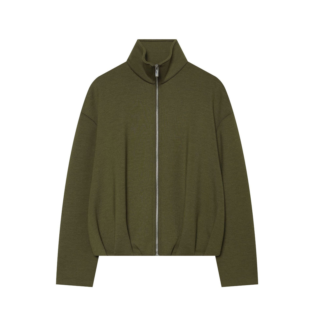 Damen Cropped‑Sweatjacke mit hohem Stehkragen, durchgehendem Reißverschluss und taillierter Tunnelzugsaum Drune