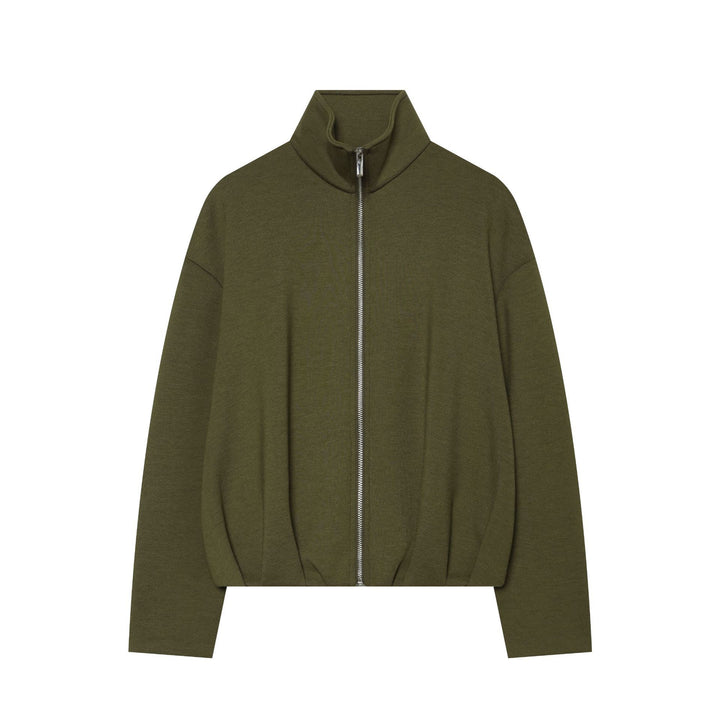 Damen Cropped‑Sweatjacke mit hohem Stehkragen, durchgehendem Reißverschluss und taillierter Tunnelzugsaum Drune