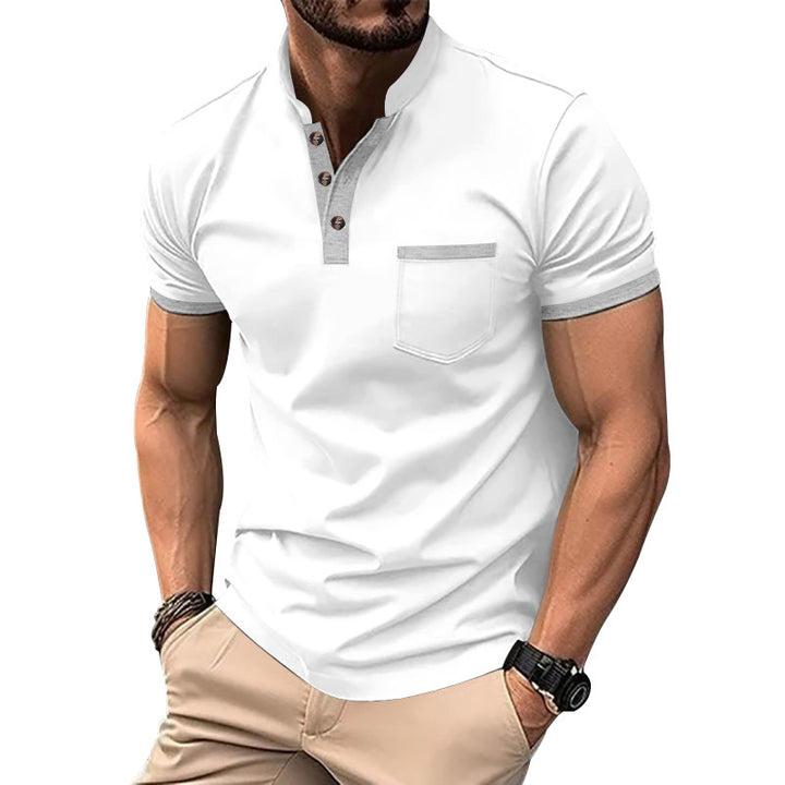 Herren Kurzarmpolo mit kontrastierenden Knöpfen und Brusttasche Drune