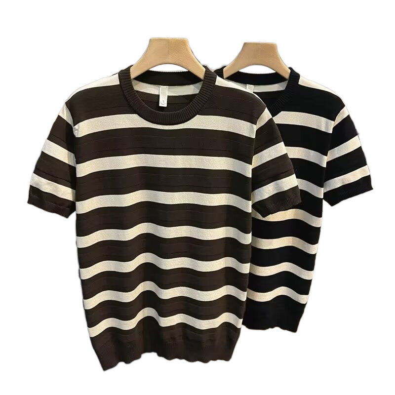 Herren Modisches Kurzarmstripet T-Shirt Drune