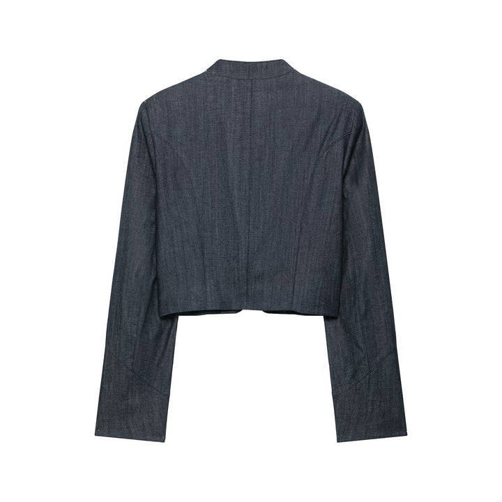 Damen Boleroartige Kurzjacke im Vintage-Denim‑Stil mit Spitzenpasse und Messingknöpfen Drune