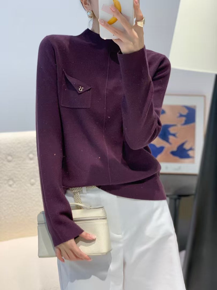 Damen Eleganter Pullover mit Stehkragen Drune