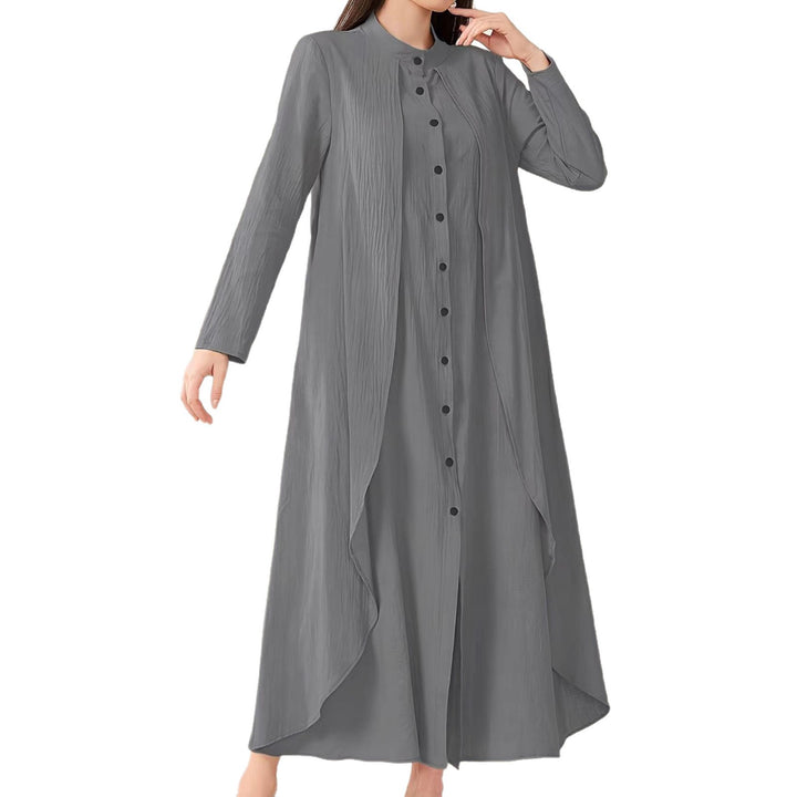 Damen Midi-Kleid mit fließendem Schnitt und Knopfleiste Drune