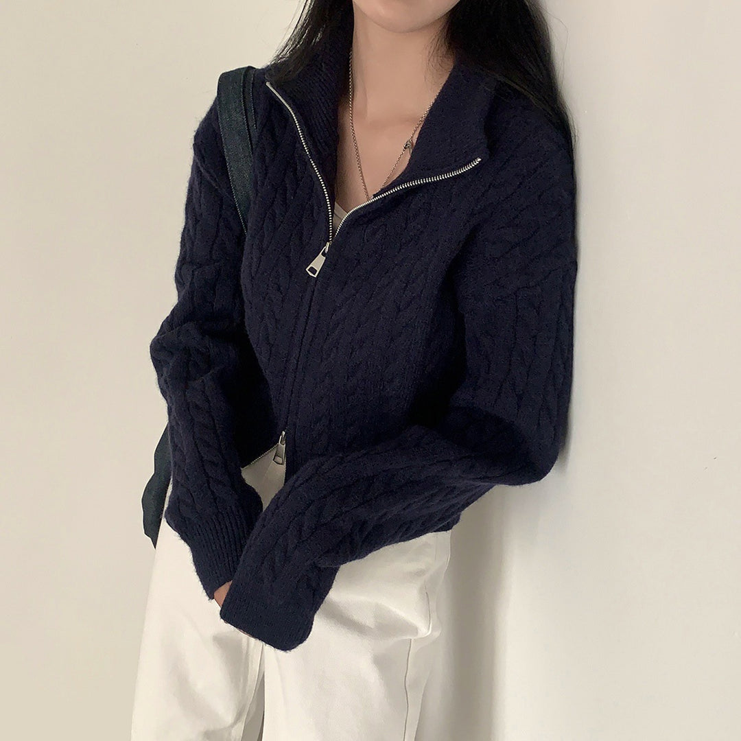 Damen Grob gestrickte Zip-Cardigan Drune