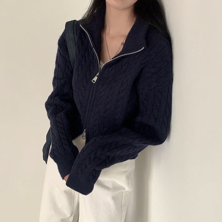 Damen Grob gestrickte Zip-Cardigan Drune