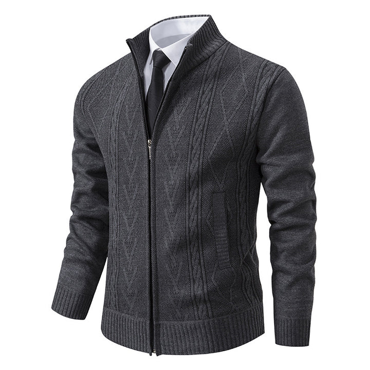 Herren Strickjacke mit Zopfmuster und durchgehendem Reißverschluss Drune