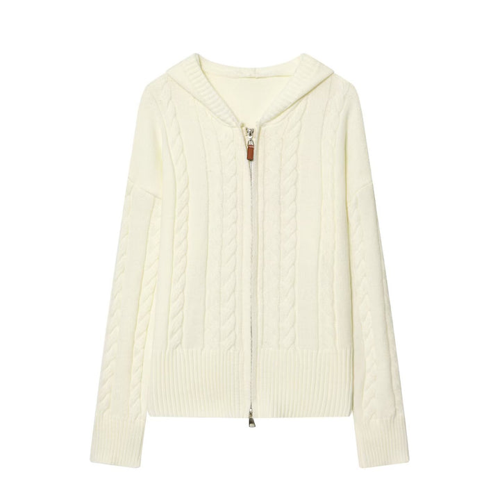 Damen Kapuzenstrickjacke mit Zopfstrickmuster und Metallreißverschluss Drune