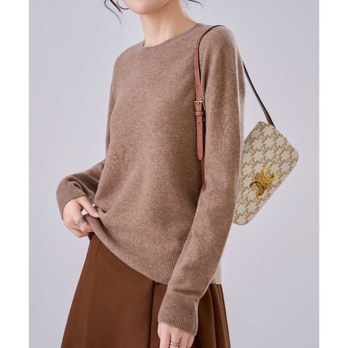 Damen Feiner Rundhals-Pullover aus Kaschmir-Mix mit gerippten Bündchen Drune