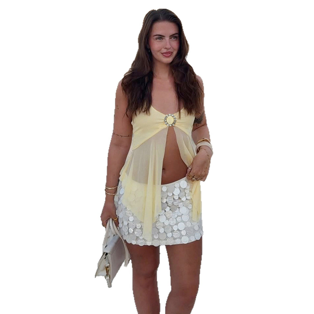 Damen Haltertop mit eleganter Drapierung und funkelndem Detail Drune