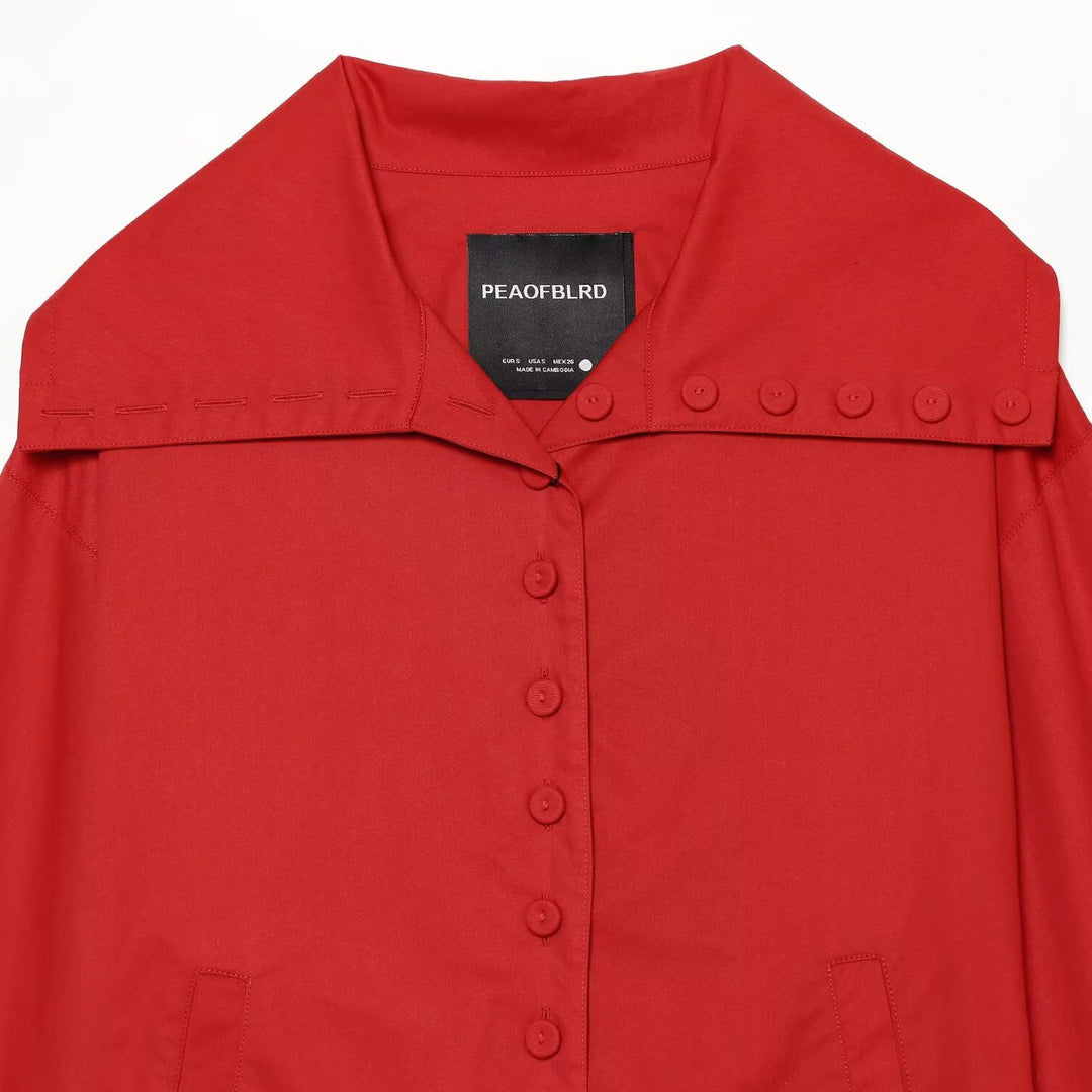 Damen Leichte Hemdjacke mit übergroßem Kragen, durchgehender Knopfleiste und aufgesetzten Taschen Drune
