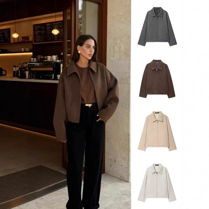 Damen Boxy Wollmix-Blousonjacke mit Reißverschluss und Hemdkragen Drune