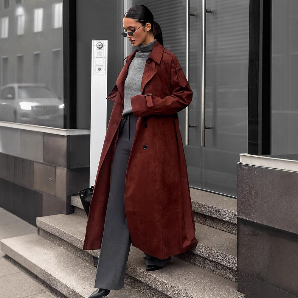 Damen Eleganter Trenchcoat aus Wildleder Drune