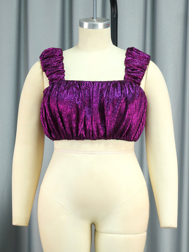 Damen Glamouröses Crop-Top mit plissierten Ärmeln Drune