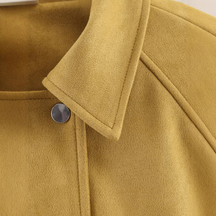 Damen Cropped Boxy Jacke in Velourslederoptik mit Hemdkragen Drune