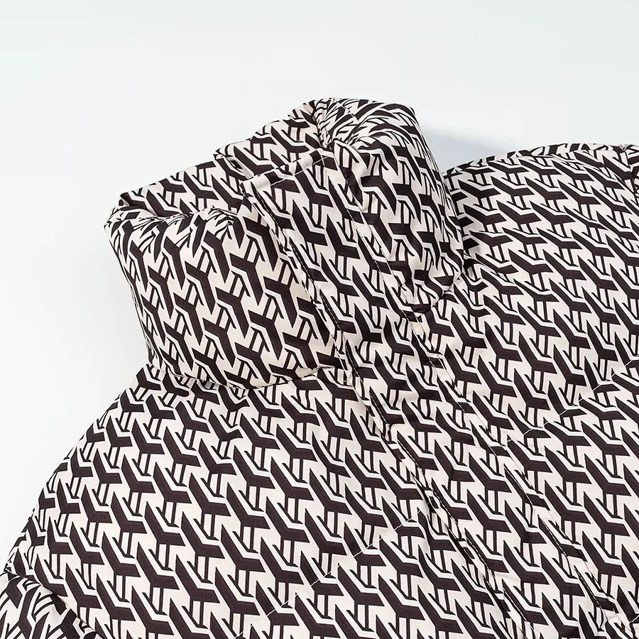 Damen nan gesteppte Steppjacke mit hohem Schlauchkragen, kastigem Cropped‑Schnitt und Allover‑Print Drune