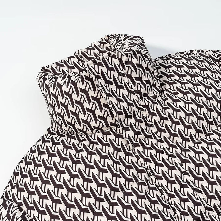 Damen nan gesteppte Steppjacke mit hohem Schlauchkragen, kastigem Cropped‑Schnitt und Allover‑Print Drune