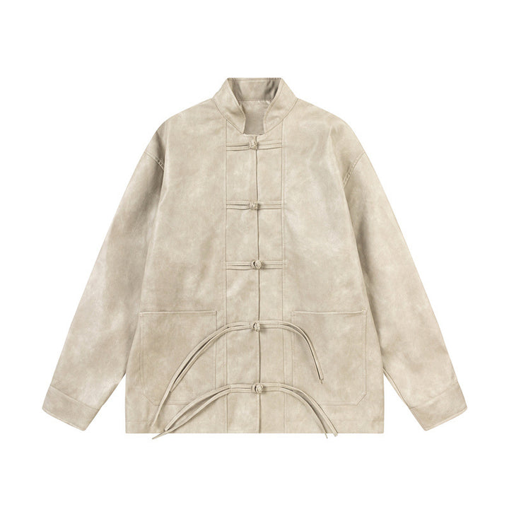 Unisex Asiatisch inspiriertes Oversize-Jackett mit Mandarinkragen und Knotenverschlüssen Drune