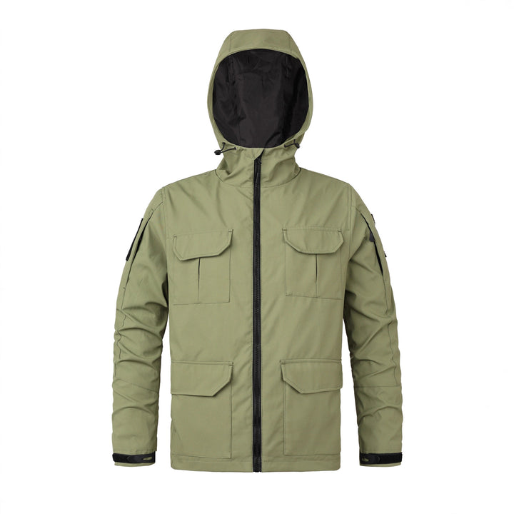 Herren  Kapuzen wasserabweisende Feldjacke mit mehreren Taschen mit Klappe und verstellbarem Zugkordel Drune