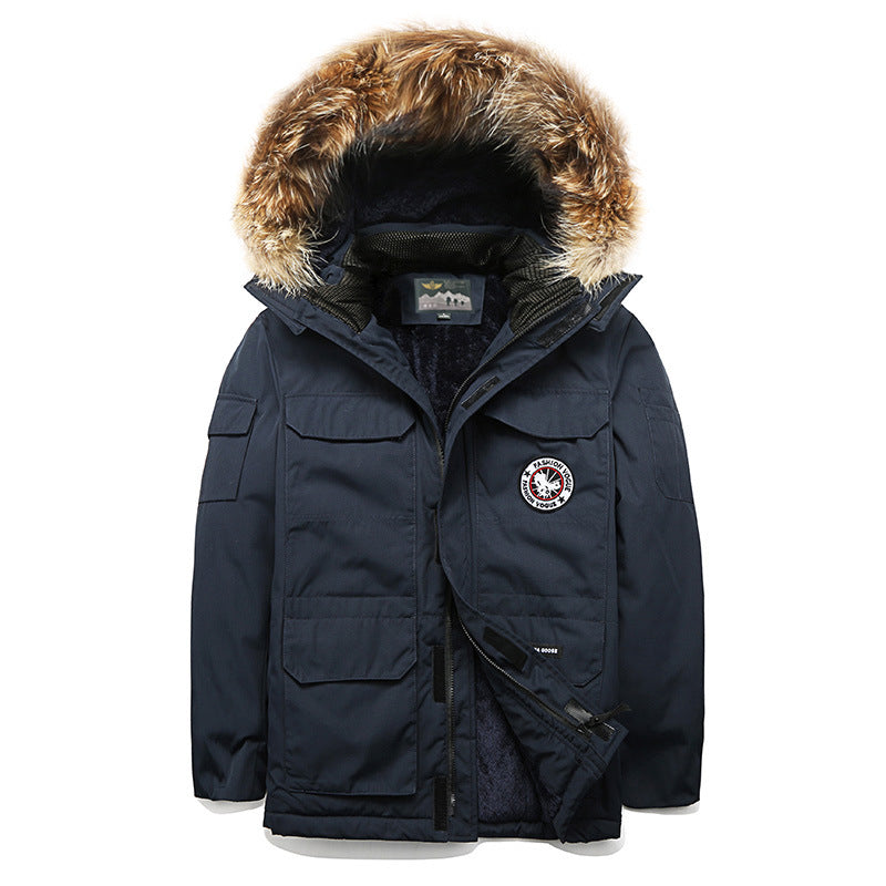 Herren Winterparka mit Kapuze und Kunstfellbesatz, isolierende Thermofütterung & Mehrfachtaschen Drune