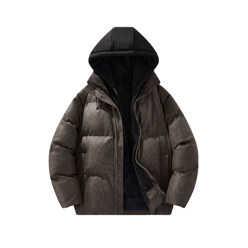 Herren Gepolsterte Kapuzenjacke mit Veloursleder‑Optik und verdecktem Zwei-Wege‑Reißverschluss Drune