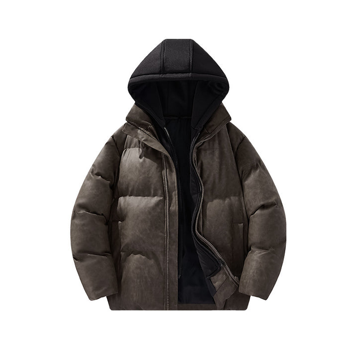 Herren Gepolsterte Kapuzenjacke mit Veloursleder‑Optik und verdecktem Zwei-Wege‑Reißverschluss Drune