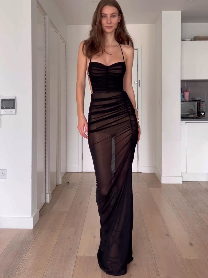 Damen verführerisches Wickelkleid mit tiefer Rückenpartie und Rüschendetails Drune
