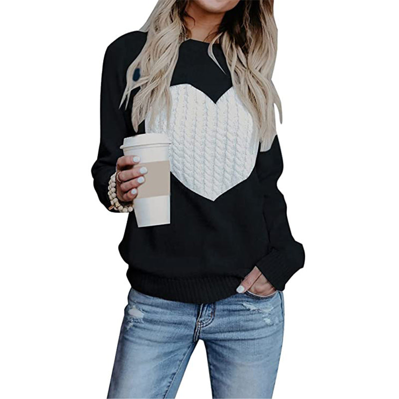 Damen Strickpullover mit Herzapplikation, Rippbündchen und legerer Passform Drune