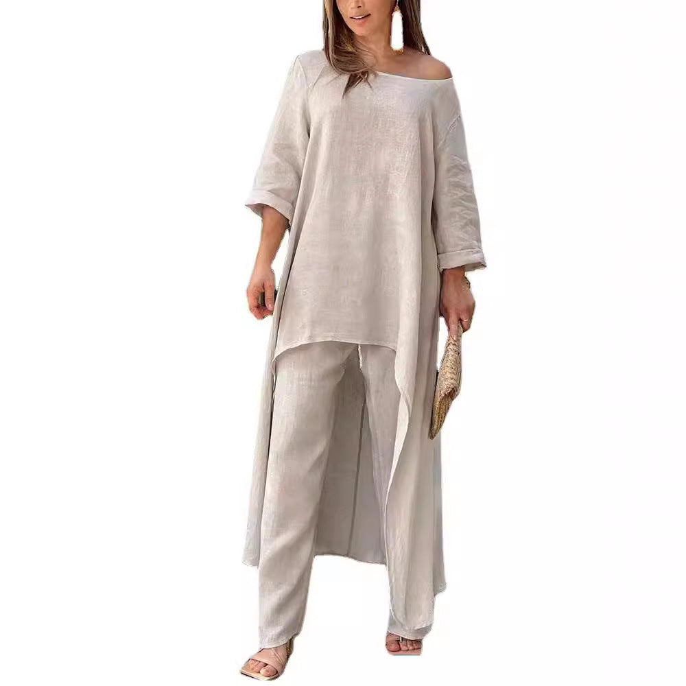 Damen Lässiges Zweiteiliges Set mit asymmetrischem Schnitt und luftiger Passform Drune