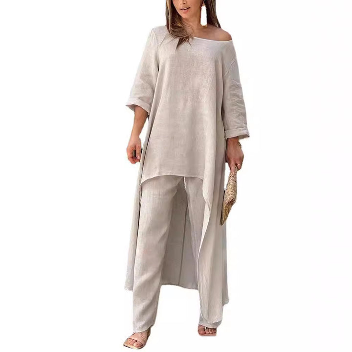 Damen Lässiges Zweiteiliges Set mit asymmetrischem Schnitt und luftiger Passform Drune