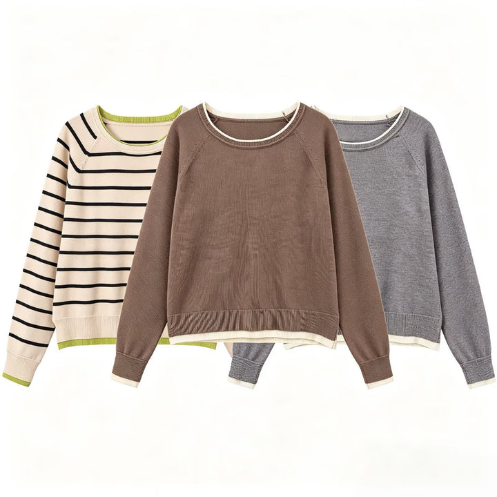 Damen Feinstrick-Pullover mit Lagenoptik, Rundhalsausschnitt und Raglanärmeln Drune