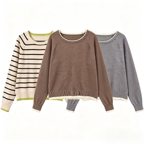 Damen Feinstrick-Pullover mit Lagenoptik, Rundhalsausschnitt und Raglanärmeln Drune